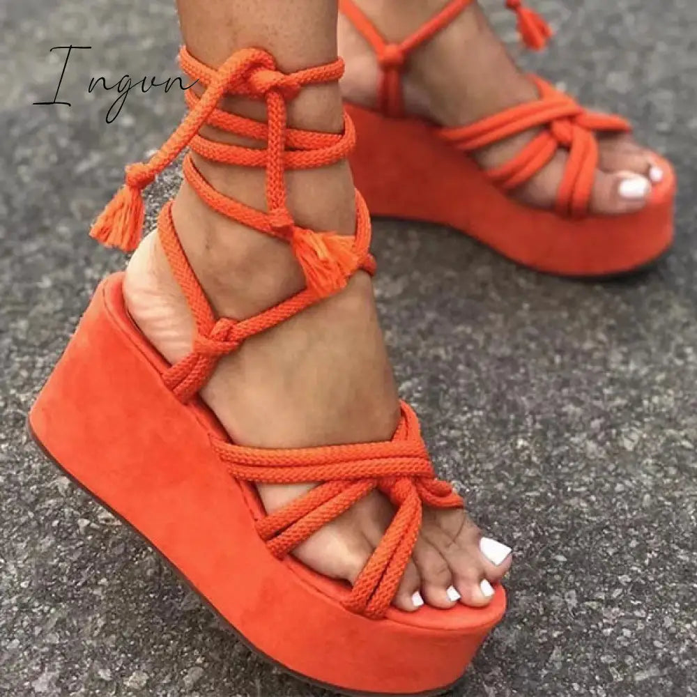 Ingvn - Solid Velvet Ankle Strap Platform Sandals