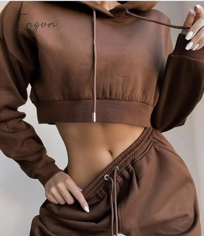 Ingvn - Winter Fashion Outfits for Women Tracksuit Hoodies Sweatshirt and Sweatpants Casual Sports 2 Piece Set Sweatsuits