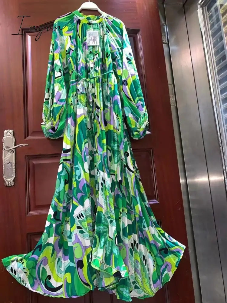 Ingvn - Retro spring and autumn new retro temperament breasted bow halter dress women's long-sleeved irregular knee-length dress