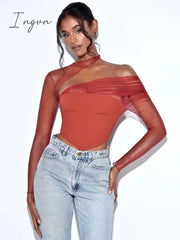 Ingvn - Sheer Mesh Sleeve Sexy Crop Top Women Fashion With Zipper Strapless Backless Corset Tops Female Club Party Short Tops