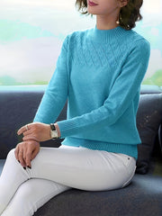 Cozy Chic Knit Sweater - Pullovers for Women with Elegant Crew Neck, Long Sleeves, and Soft Solid Colors for Fall and Winter Fashion - Perfect for Casual Daily Wear