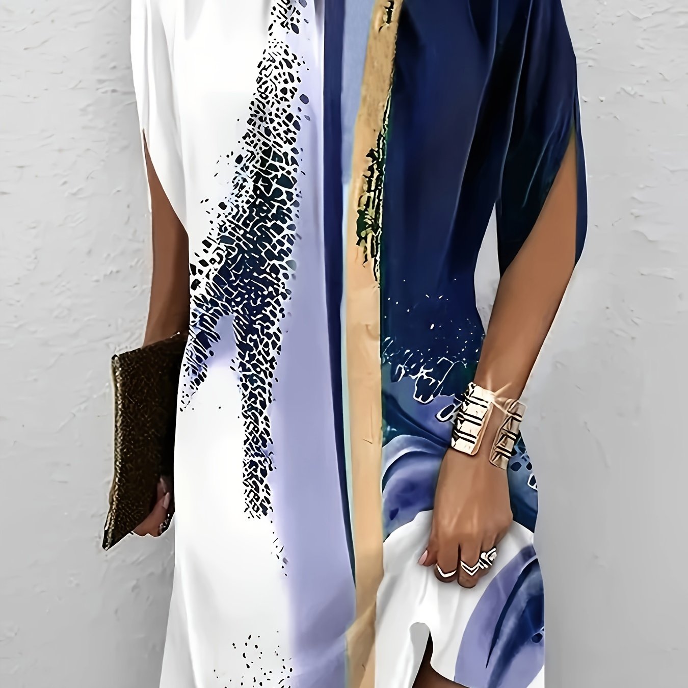 Vibrant Color Block Split Sleeve Dress - Elegant Mock Neck, Flowy, A-Line Silhouette, Spring & Summer Essential, Women's Clothing for Chic Ladies