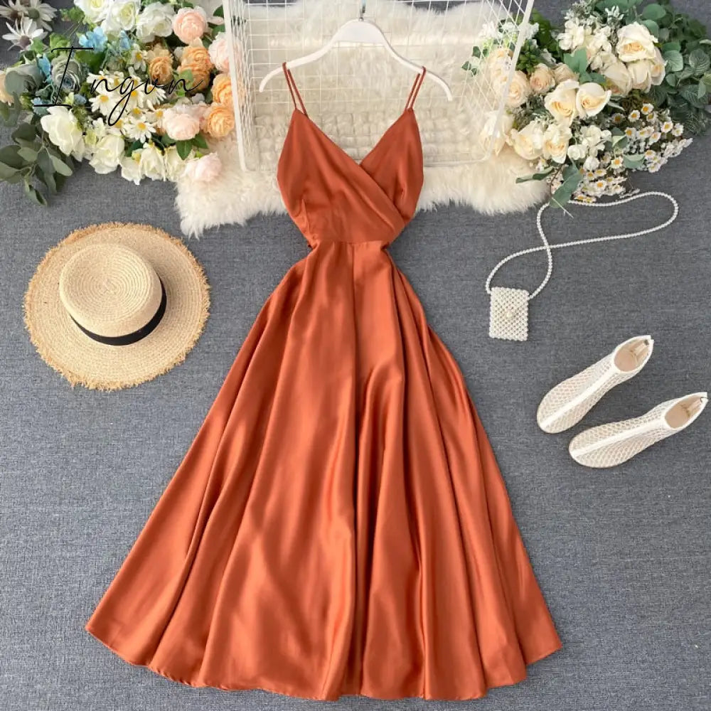 Ingvn - Boho Slim V Neck Summer bandage backless Maxi Long Dress Women Casual spaghetti strap Party Beach Holiday elegant tunic dress