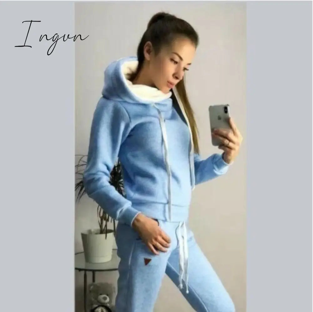 Ingvn - Two Piece Sets Casual Tracksuit Women Hooded Pullover Hoodies and Pants Suit Outfits Female Sweatshirts Autumn Spring Tracksuits