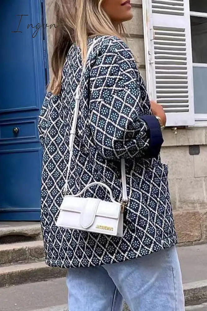 Ingvn - Elegant Geometric Patchwork Pocket Cardigan Collar Outerwear