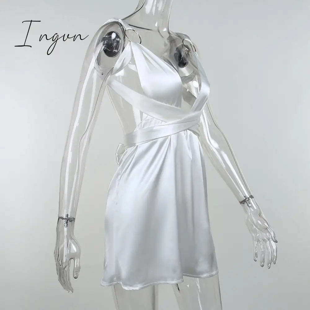 Ingvn - Sexy Hollow Out Bandage Women Dress White Asymmetrical High Waist Mini Dress Women Spring Skinny Fashion Streetwear