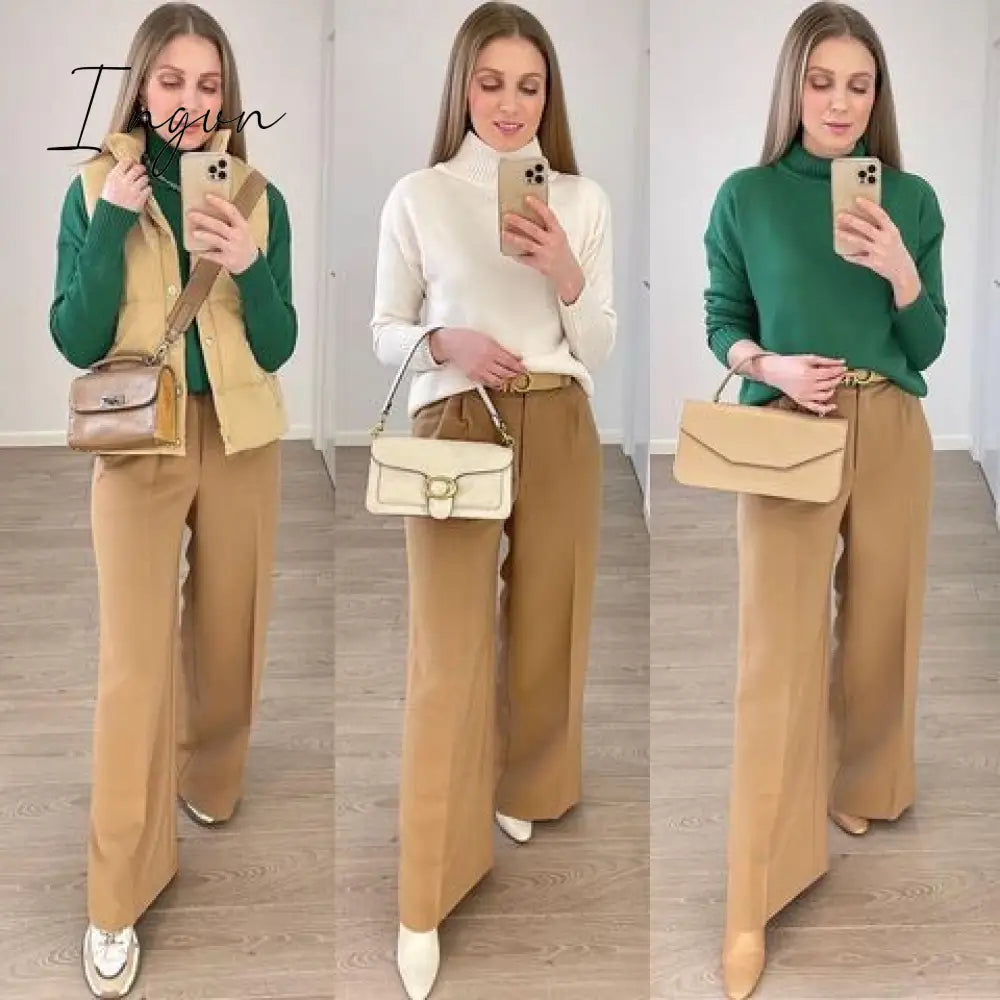 Ingvn - Outfits Trends New Spring Summer Women's Casual Straight Classic Green Black Rose Red High Waist Pants Korean Wide Leg Trousers for Women