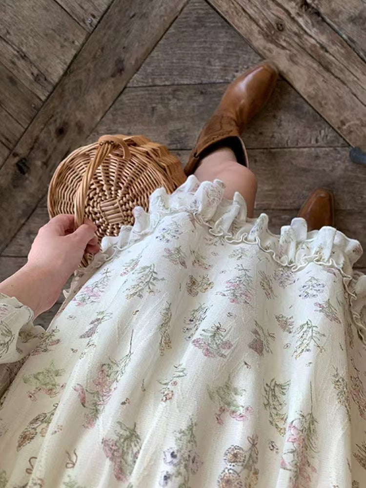 Pphmm Casual Pleated Chiffon Office Lady Dress Spring Women Ruffle V Neck Waist Mini Dress Elegant Lantern Sleeve Print Beach Dresses