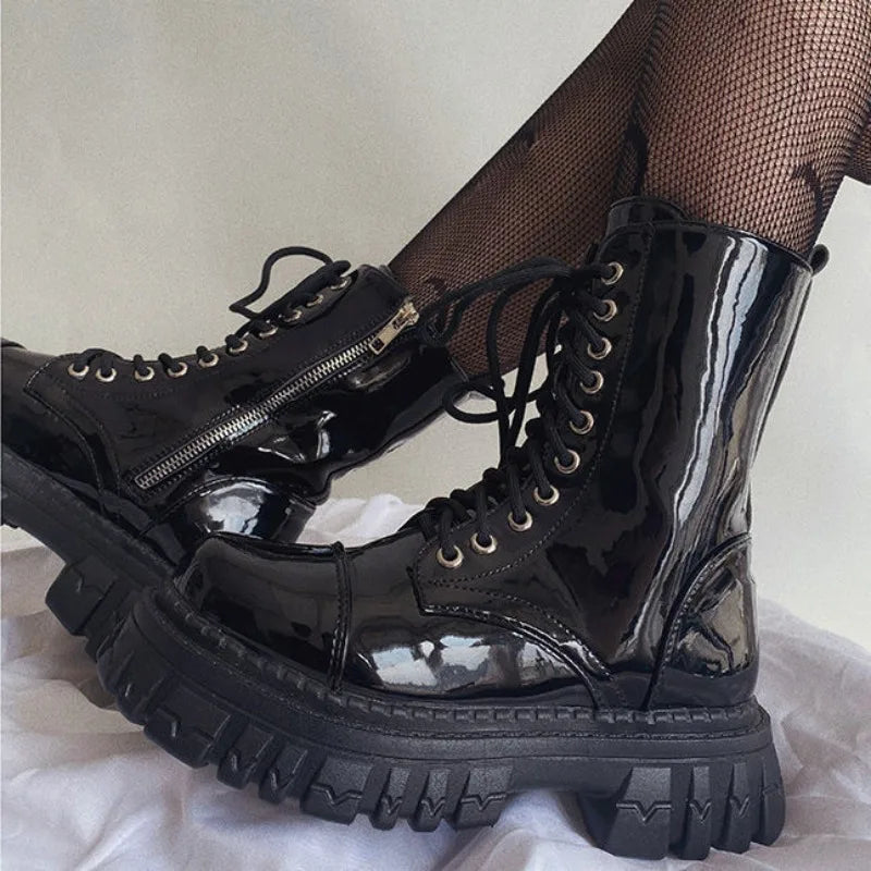 Ingvn  Short Shoes for Woman Combat Booties Punk Style Footwear Waterproof Women's Ankle Boots with Laces Lace-up Biker New Rock In Y2k