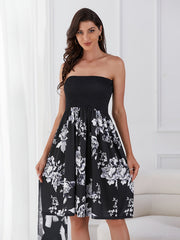 Vibrant Floral Print Tube Midi Dress - Sleeveless, Shirred, Bodycon, Feminine, Summer Essential - Women's Clothing, Sexy and Chic