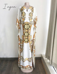 Ingvn - Lotus Leaf Digital Print Maxi Dress Spring and summer retro style African ladies loose V-neck dress
