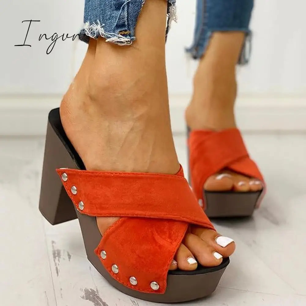 Ingvn - Crisscross Design Chunky Heeled Slippers