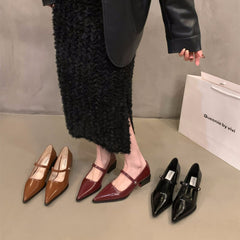 Pointed Elegant Red Mary Jane Single-layer Shoes Women's Shoes New Spring Autumn and Winter Mid-high Heel French Evening Shoes
