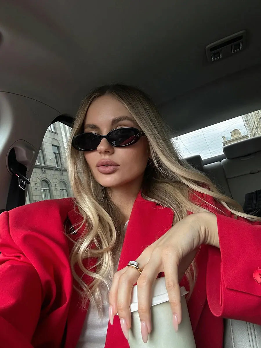 Ingvn  Women's Red Suit Temperament Shoulder Pads Loose Coat Collar Pocket Casual Cardigan Fashion Office Ladies Suit Jacket