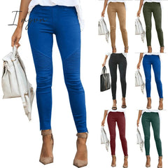 Ingvn - New Fashion Casual Solid Color Elastic Skinny Pants For Women