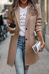 Ingvn - Street British Style Solid Pocket Buttons Turn-back Collar Outerwear