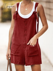 Ingvn - Summer Women Sleeveless Overalls Elegant Jumpsuits Romper Casual Vintage Ladies Short Pants Cotton and linen Wide Leg Pants