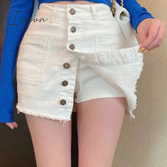 Ingvn - Summer Sexy Mini Skirt Women New Arrival Single Buttons High Waist Denim Shorts Skirt Black Or White A Line Jean Skirts