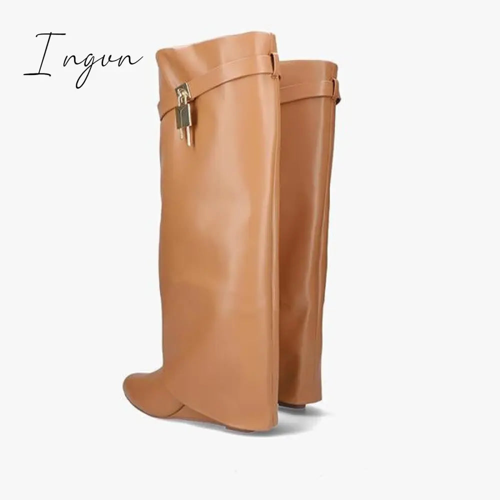 Ingvn - Comfy Leather Hidden Wedge Heel Roman Boots