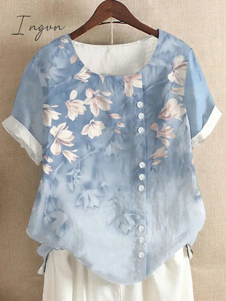 Ingvn - Summer Retro Fashion Printed Loose Casual Shirt Short-sleeved Blouses