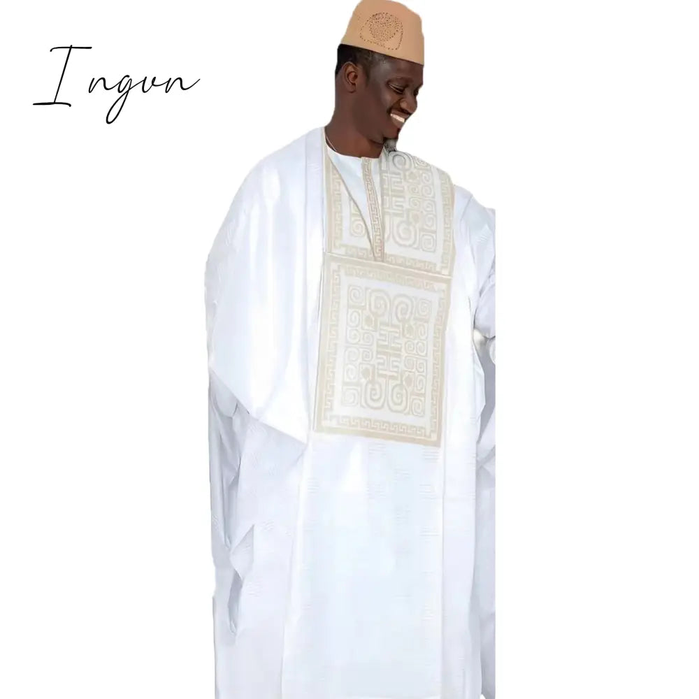 Ingvn - African Dresses For Couples Traditional  Bazin Embroidery Dresses Floor Length Dress With Scarf Couple Design