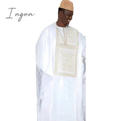 Ingvn - African Dresses For Couples Traditional  Bazin Embroidery Dresses Floor Length Dress With Scarf Couple Design