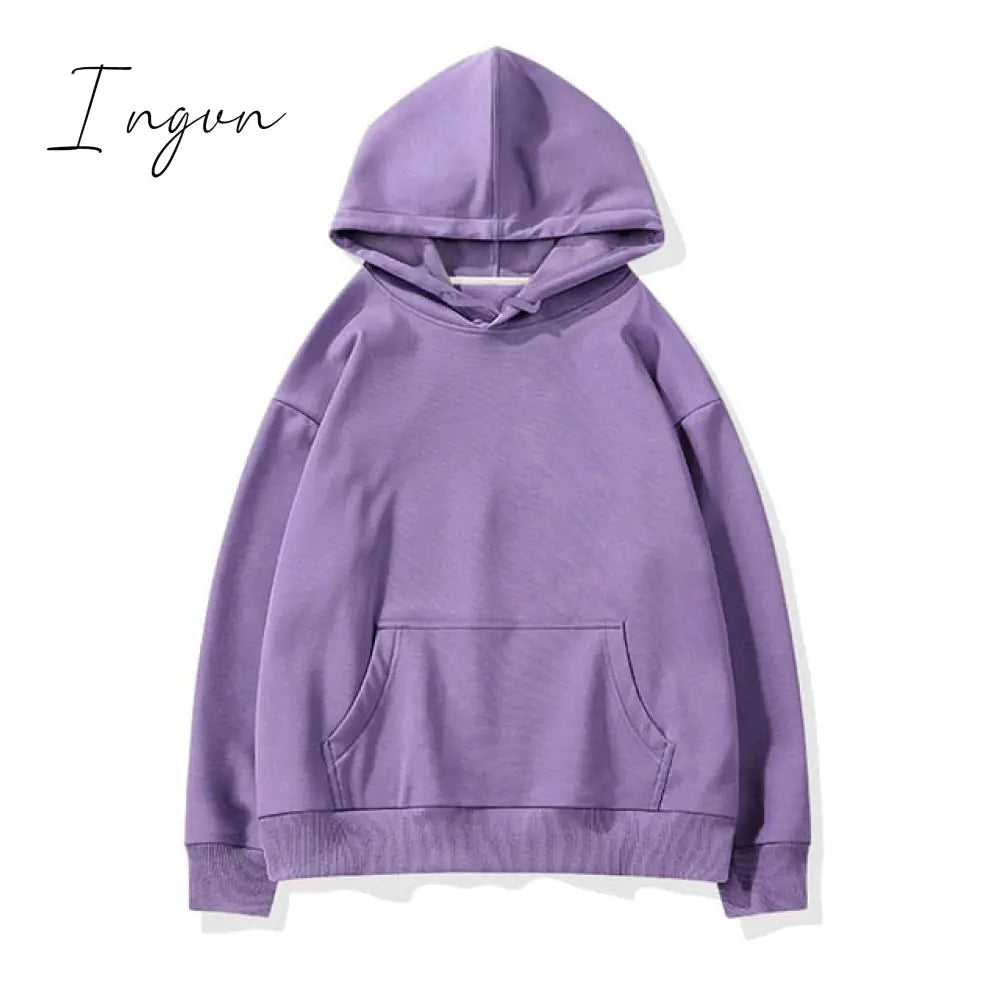 Ingvn - Women Unisex Couple Fleece 100% Cotton Suits 2 Pieces Sets Casual Tracksuit Hoodies Sweatshirt Pants Plus Size