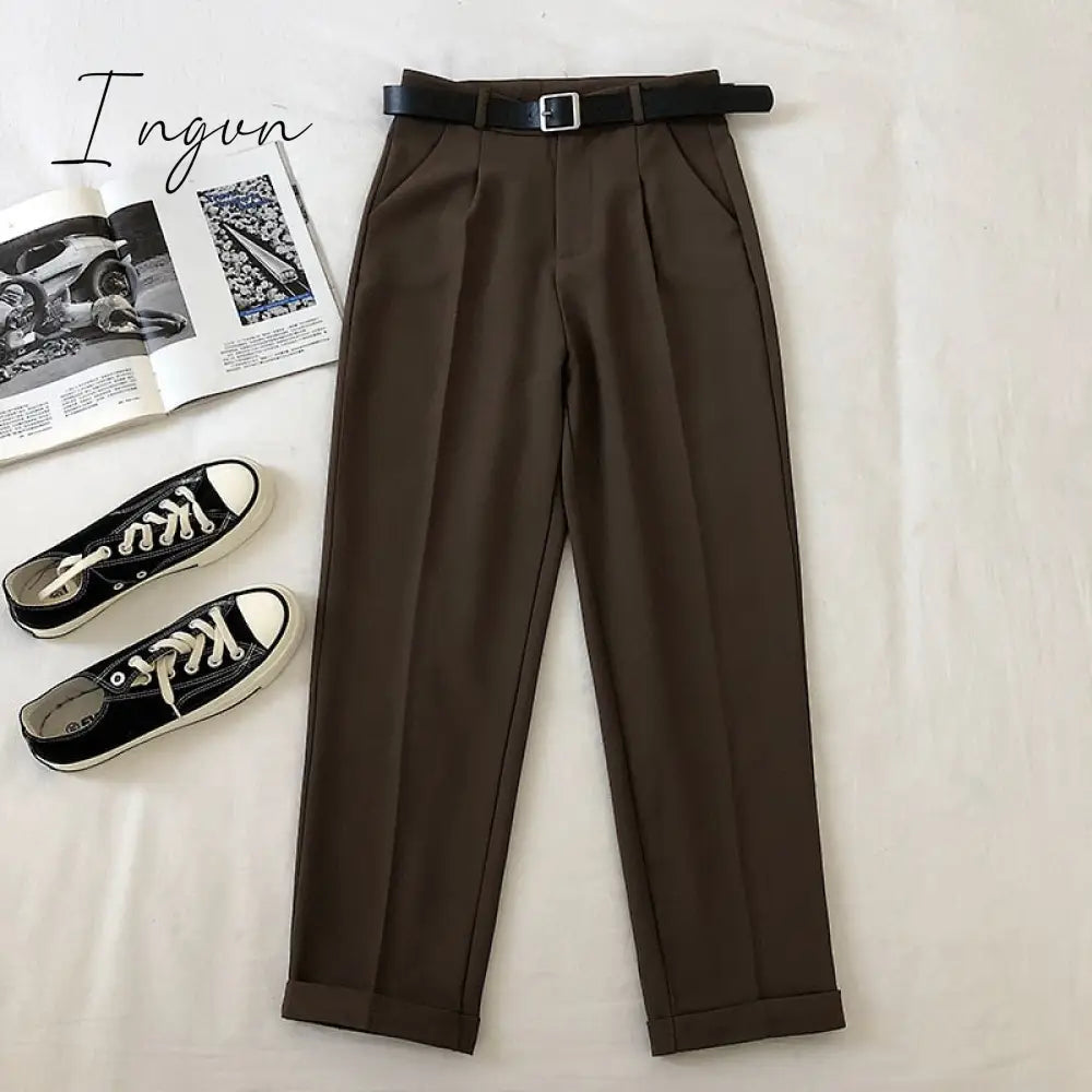 Ingvn - Spring Womens Fashion Office Lady Work Leisure Suit Pants Korean Solid Spring Autumn Casual High Waist Ankle Length Harem Pants