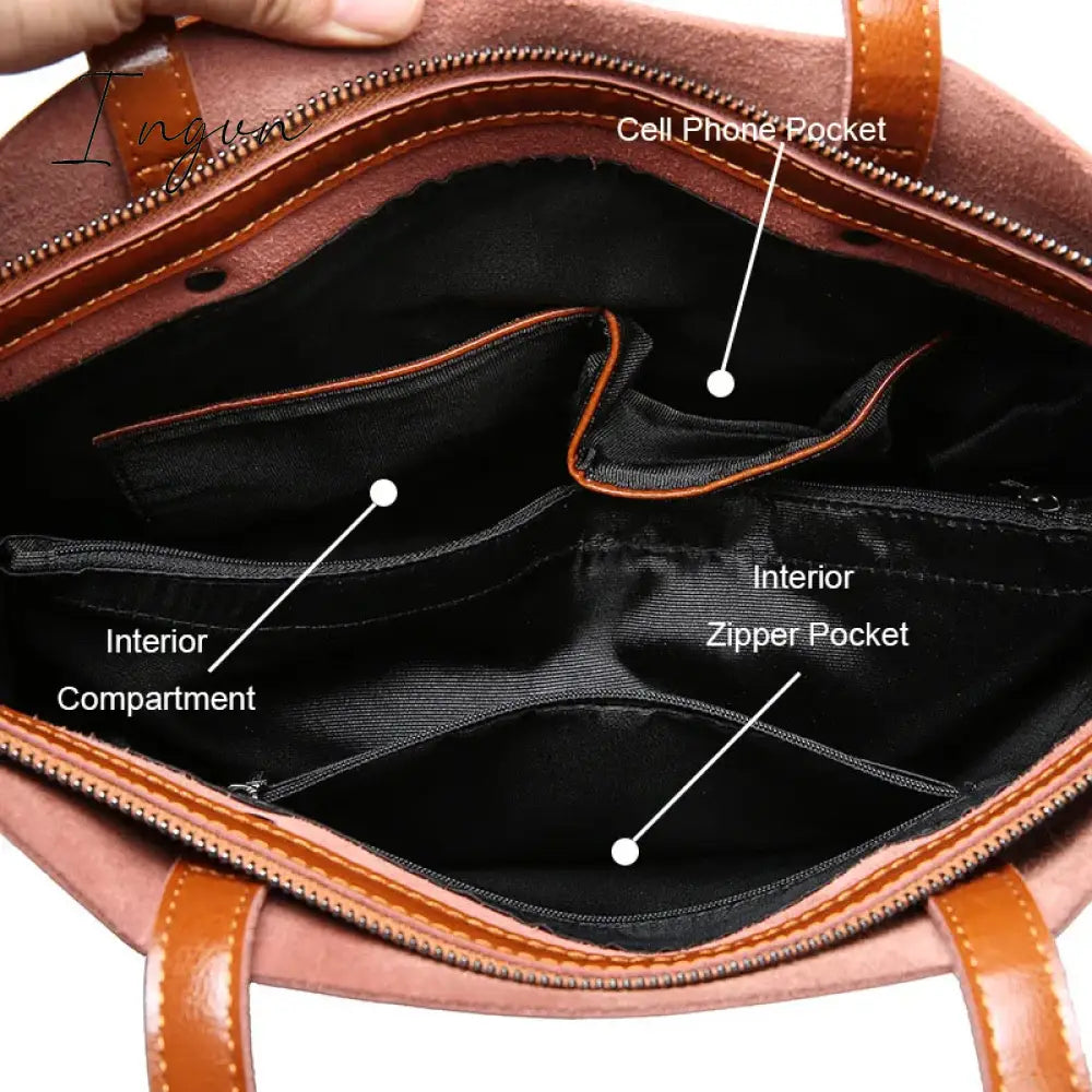 Ingvn - Cow Leather Bag Ladies Genuine Leather Handbags Big Women Bag Large Vintage Female 2024 Office Hand Shoulder Bags For Women Tote