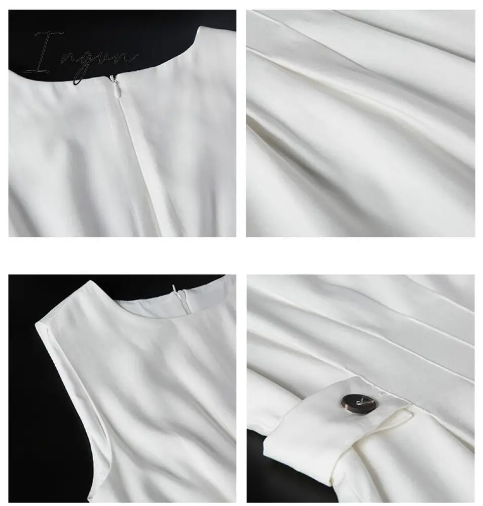 Ingvn - Women White Dress Black Fashion Elegant Party O-neck Sleeveless Vestido Tank Sundress Female spring summer