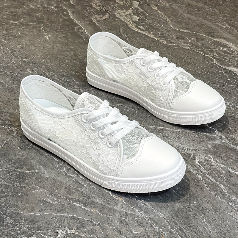Women's Flower Pattern Sneakers, Breathable Mesh Lace Up Outdoor Shoes, Lightweight Low Top Shoes