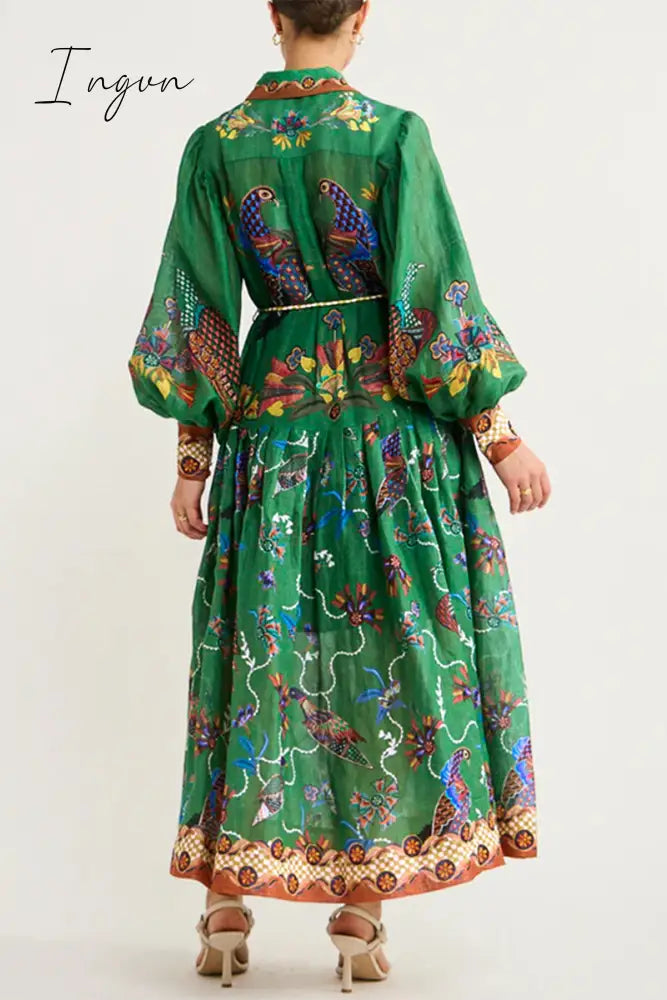 Ingvn - Bohemian College Animal Printing Turndown Collar Printed Dress Dresses