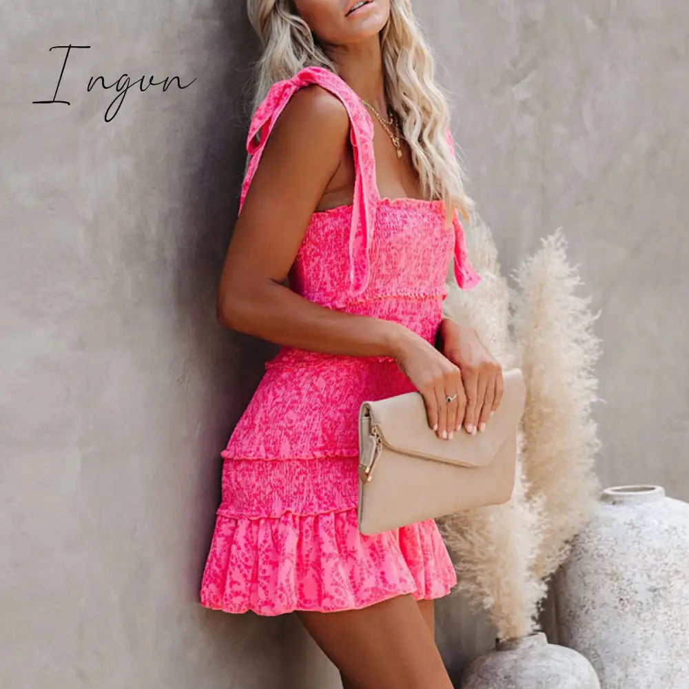 Ingvn - Women Tiered Ruffle Ruched Cami Dress Casual Dress  Elegant Fashion Chic Dress