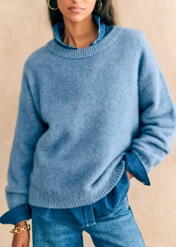 Solid Knit O-neck Elegant Women Pullover Long Sleeve Oversized Loose Soft Warm Sweater  Autumn Chic Casual Office Knitwears