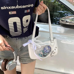 Ingvn  Lace Handbags for Women Lolita Jk Transparent Y2k Fashion Shoulder Bag Square Japanese Style Casual Leather Ladies Love Bag