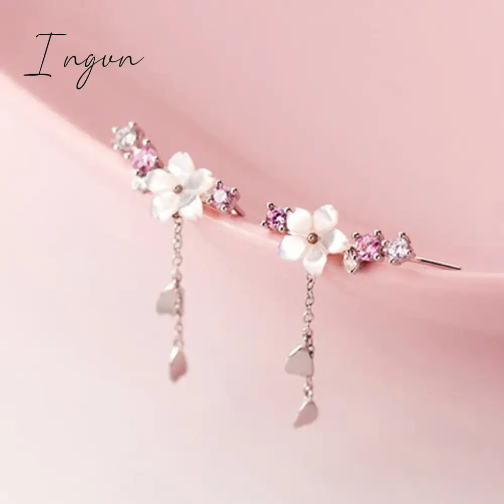 New Korean Flower Asymmetrical Dangle Earrings for Women Long Tassel Butterfly Imitation Pearl Cat Drop Earring Party Jewelry