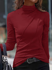 High Neck Slim Fit Polyester Turtleneck Top - Soft, Stretchy, and Breathable for All Seasons - Machine Washable, Casual Long Sleeve Shirt for Women