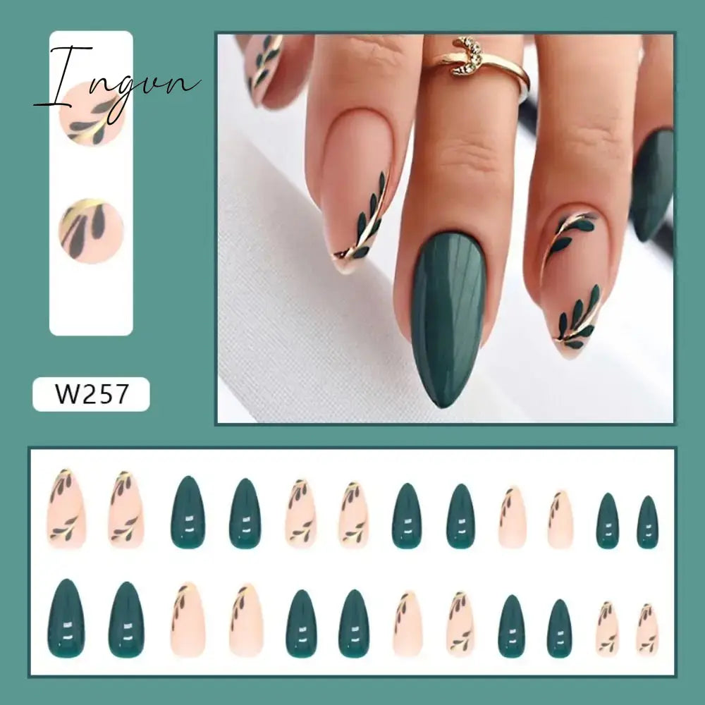 Simple French Wearable False Nails Almond Colorful Stripes Colorblock Design Manicure Fake Nails Line Full Cover Press On Nail