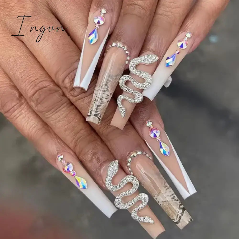 24pcs Artifical Bails With Glue Fake Nail Tips With Design Detachable Press On Nails Long Fake Nail Finished Nail Piece Sticker