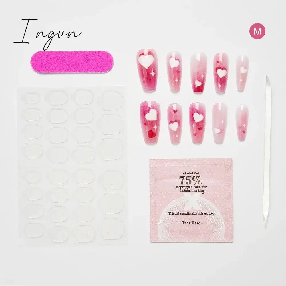 10PCS Chinese Style Fake Nails with Glue Sfumato Ink Long Nails Set Press on Acrylic Stick on False Nails Art