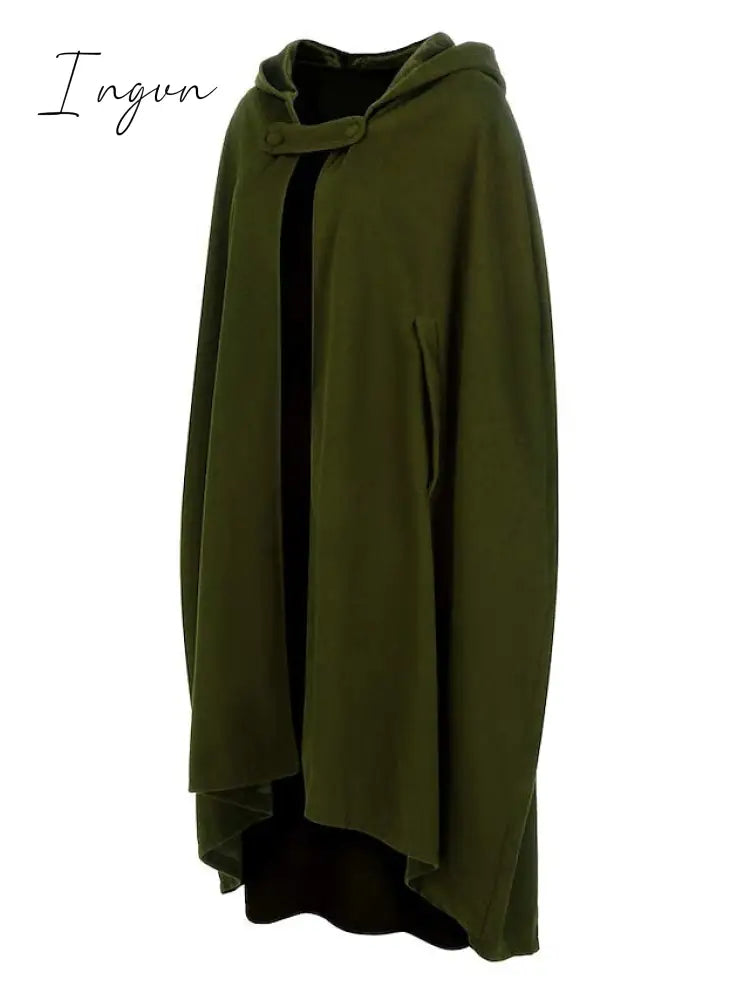 Ingvn - Women's Coat Cloak / Halloween Capes Long Layered Coat Green Black Blue Gray Stylish Christmas Fall Single Breasted Crewneck Loose S M L XL / Winter