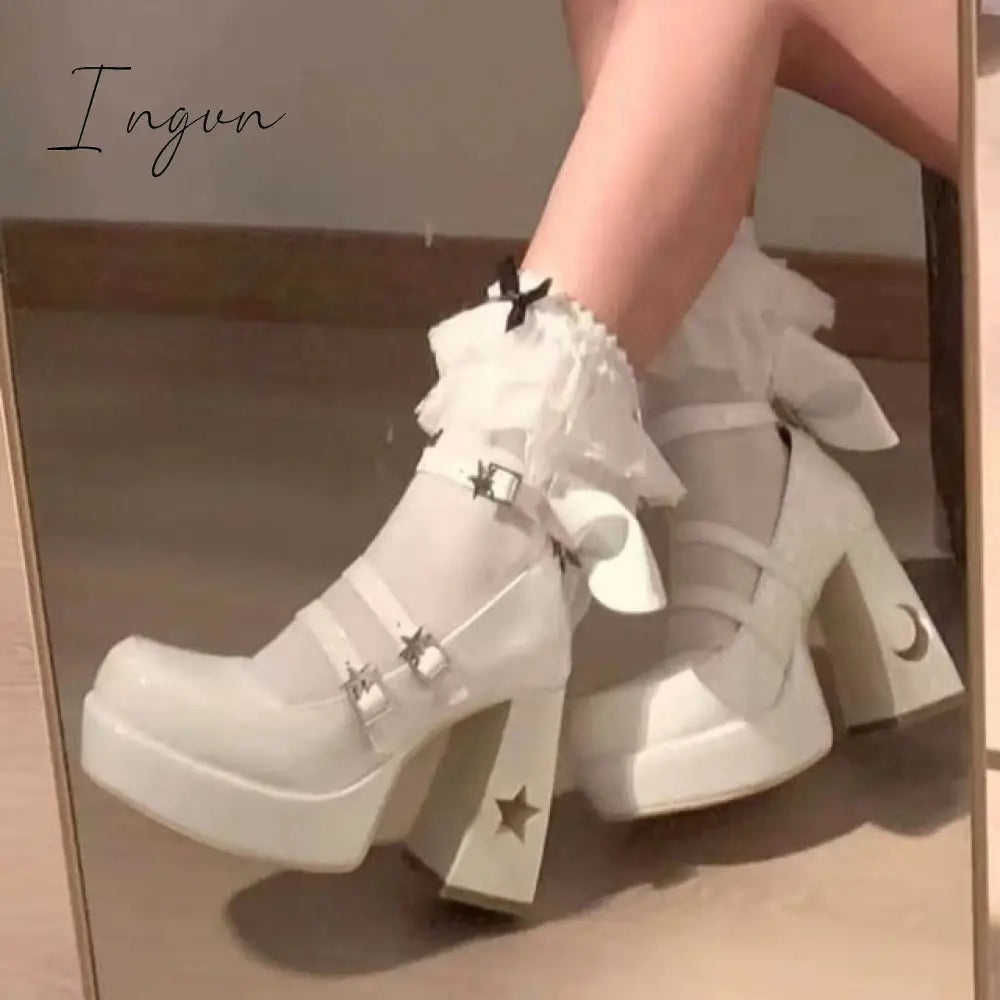 Ingvn - Y2k Chunky Platform High Heels Pumps Women 2023 Spring Punk Thick Heel Mary Jane Lolita Shoes Woman Patent Leather Cosplay Shoes