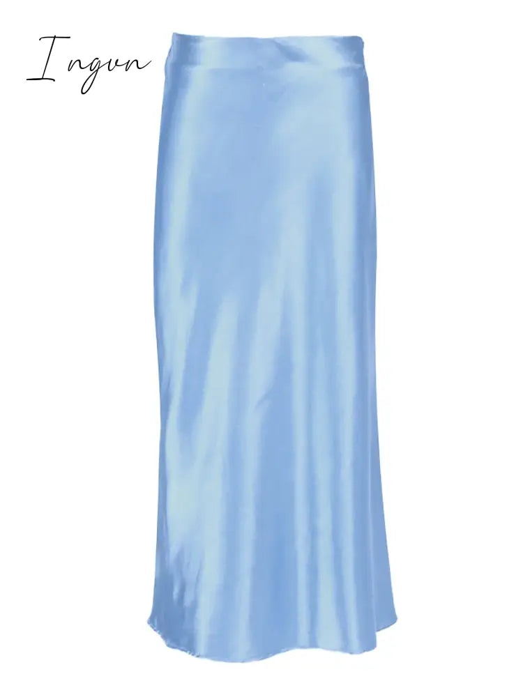 Ingvn - Solid Purple Satin Silk Skirt Women High Waisted Summer Long Skirt New Elegant Ladies Office Skirts Midi Spring