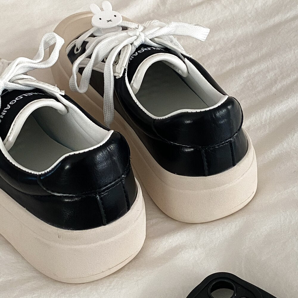 Pphmm Women's Sneakers Thick Sole Shoes Tennis Lace Up Flats Shoes Woman Spring Autumn Chunky Female Sneakers Casual Sports Shoes INS
