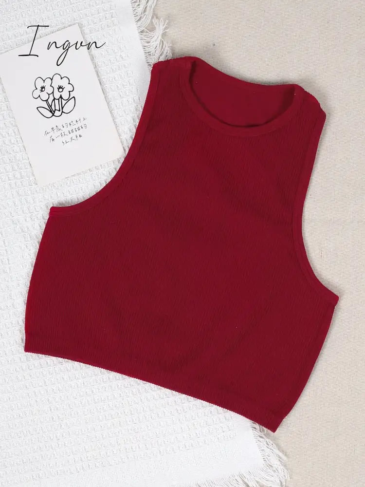 Ingvn - Crop Top Women Fashion Basic Sleeveless Sport Vest Solid Color Fitness Tank Top Seamless Streetwear Base Tees Tops