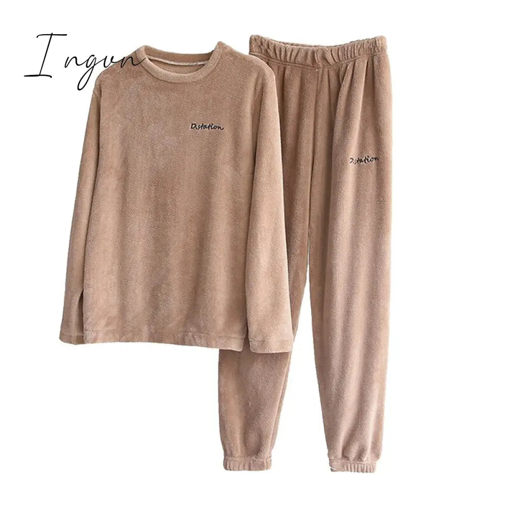 Ingvn - Women Winter Pajamas Set Dropshipping Warm Homewear Winter Sleepwear Female Flannel Pajamas Home Pants Warm Home Clothes Suit