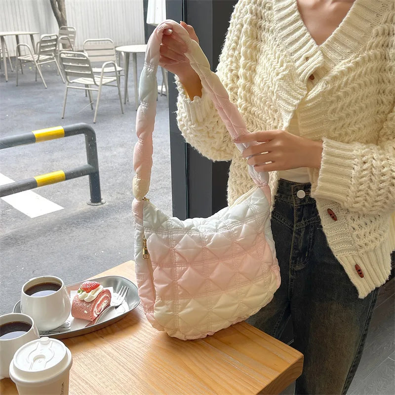 Ingvn  Sweet Color Large Capacity Women's Shoulder Bag Fashion Rhombus Pleated Design Ladies Messenger Bags Simple Novel Female Handbag