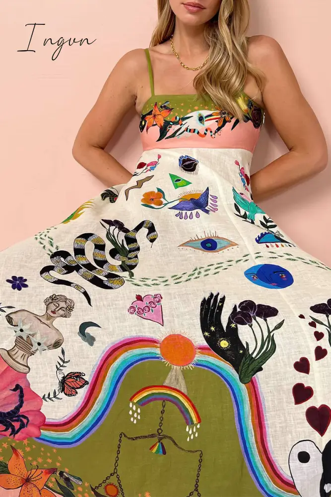 Ingvn - Sexy Vacation Print Sling Dress Dresses