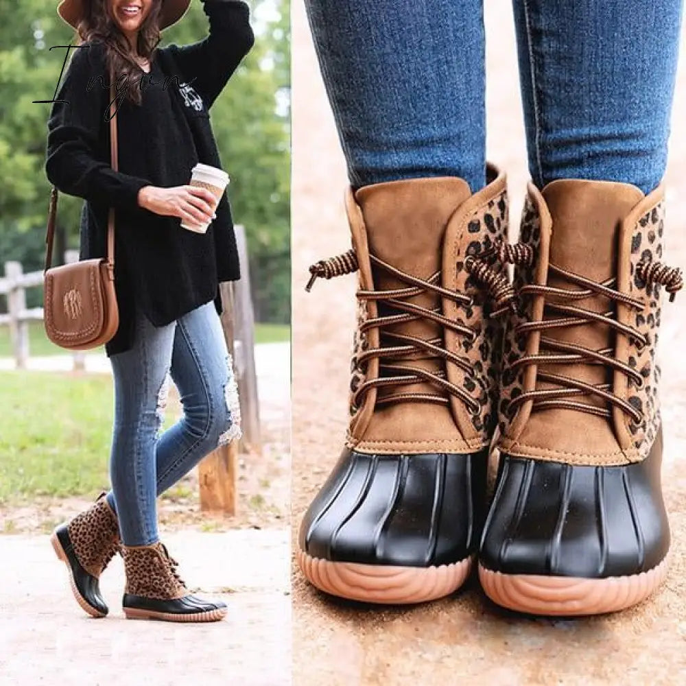 Ingvn - Women Waterproof Lace Up Duck Boots