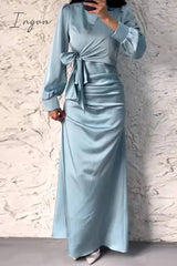 Ingvn - Elegant Solid Frenulum O Neck A Line Dresses